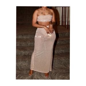 Chic Beige Strapless Two-Piece Set